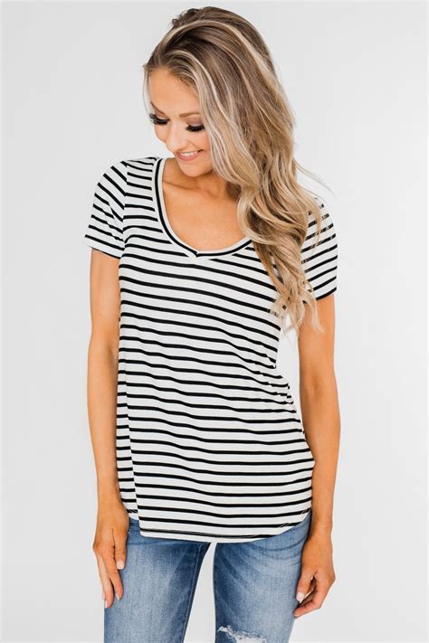 Black And White Striped V Neck Top The Pulse Boutique
