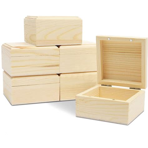 Bright Creations 6 Pack Unfinished Natural Wooden Box With Hinged Lid