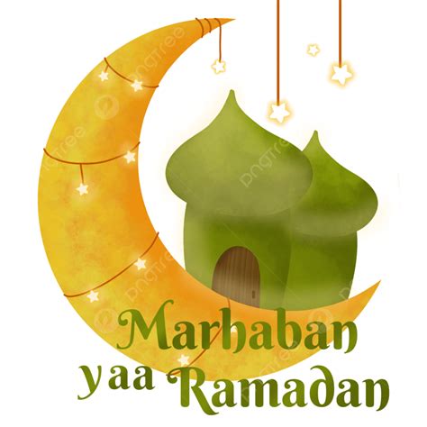 Marhaban Yaa Ramadhan Png Image Watercolor Crescent Moon And Green