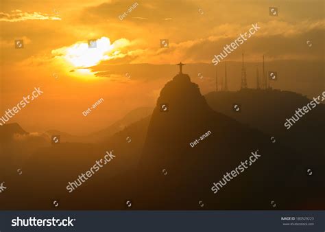 Sunset At Christ Redeemer Rio De Janeiro Brazil Stock Photo 180529223
