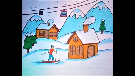 Easy Winter Landscape Drawing For Kids When Thinking About Winter Crafts