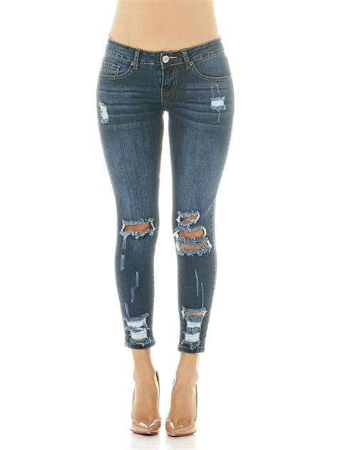 Cover Girl Denim Ripped Jeans For Women Juniors Cropped Slim Fit Skinny