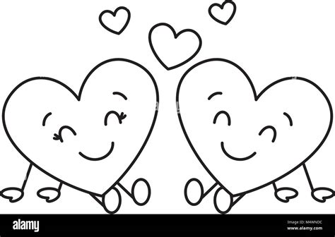 Cute Hearts Couple Sitting Cartoon Love Relationship Stock Vector Image