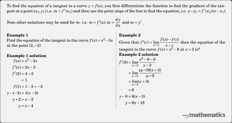 Equations Of Tangents Maths Advanced Year 11 Nsw