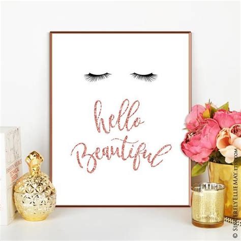 Hello Beautiful Quote Rose Gold Wall Art Positive Etsy Uk Gold Wall