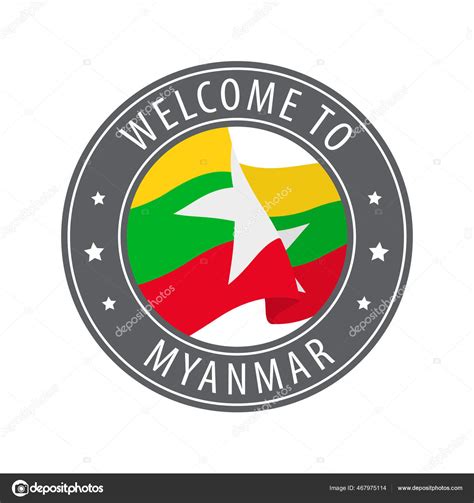 Welcome Myanmar Gray Stamp Waving Country Flag Collection Welcome Icons