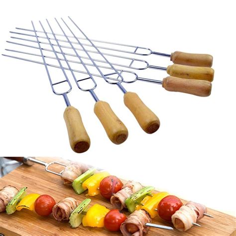 6 Pieces 152 Inches U Shape Stainless Steel Barbecue Skewer Wooden