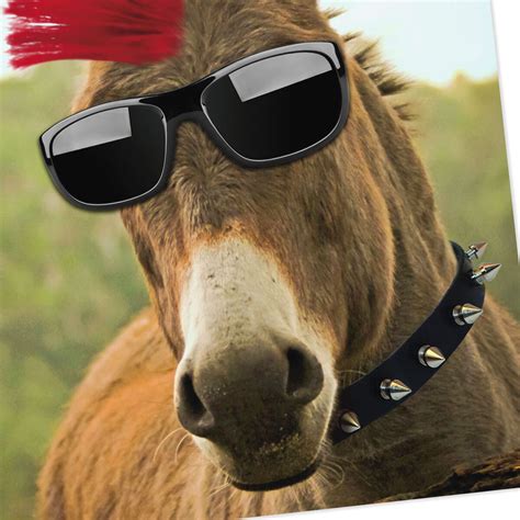badass donkey  red mohawk funny birthday card