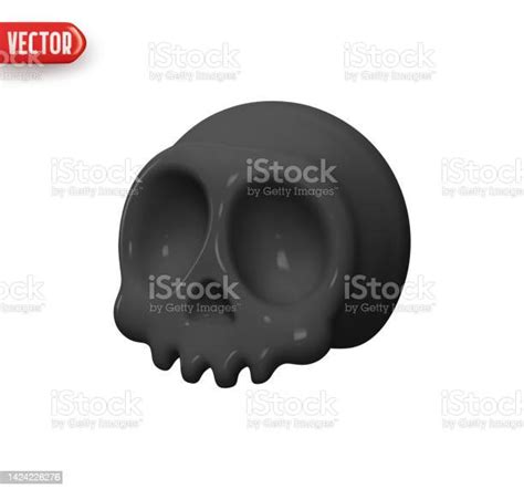 Black Human Skull Realistic 3d Design Element In Plastic Cartoon Style