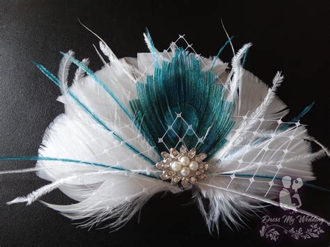 dress my wedding bridal peacock feather hair piece customize to match your wedding colors