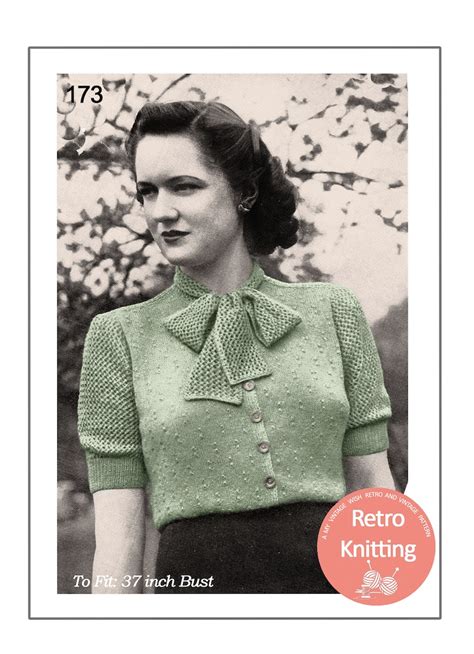 1940s Pussy Bow Sweater Pdf Knitting Pattern Etsy