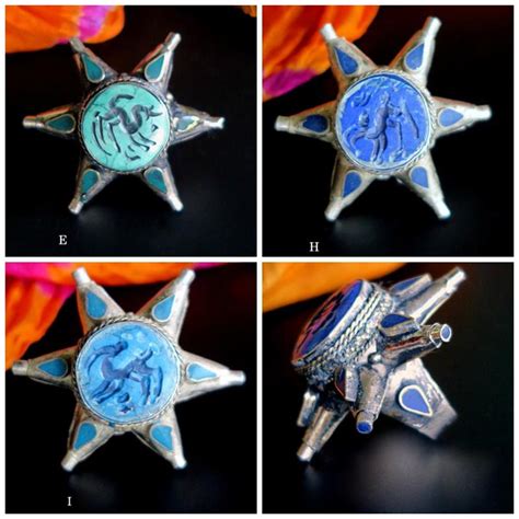 Large Afghan Souvenir Star Ring With Carved Animal Talisman