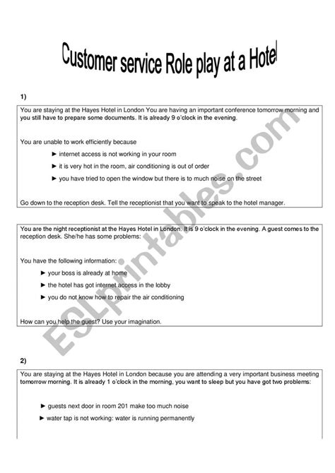 16 Hotel Role Plays Esl Worksheet By Simonyang90