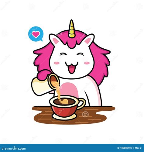 Cute Unicorn Cartoon Make A Cup Of Coffee Stock Vector Illustration
