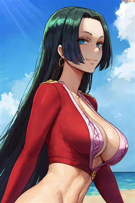 Rule 34 1girls Ai Generated Amiral Ai Beach Black Hair Blue Eyes Boa Hancock Breasts Cleavage