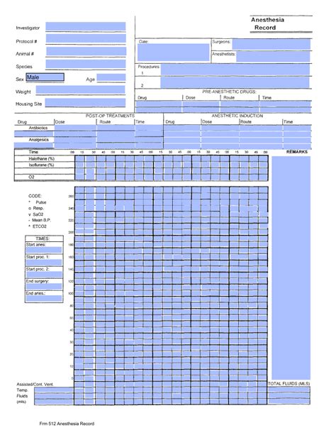 Printable Veterinary Anesthesia Monitoring Chart Best Picture Of
