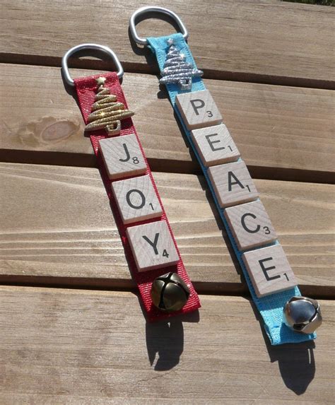 Scrabble Tile Christmas Ornaments Peace Joy Ribbon Etsy