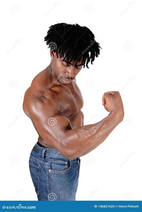 A Close Up Image Of A Black Man Flexing Muscles Stock Image Image Of