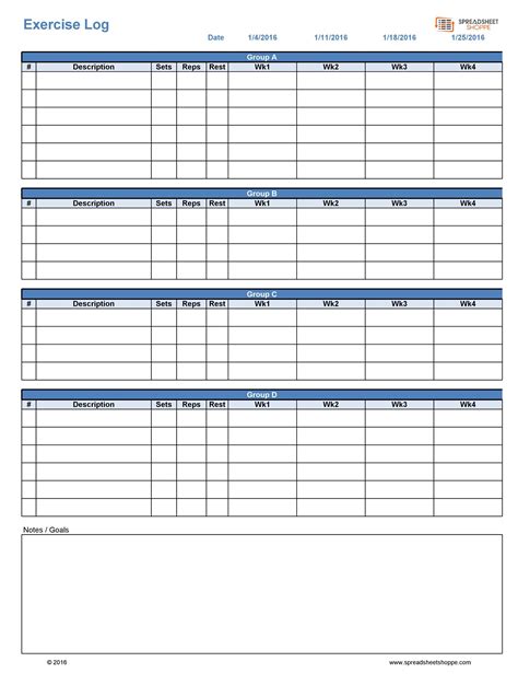 Free Printable Exercise Log Template Printable Free Templates