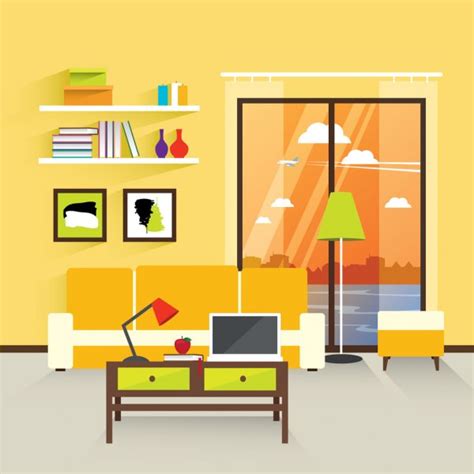 Living Room Interior Design Sofa Accessories Vector Illustration Stock