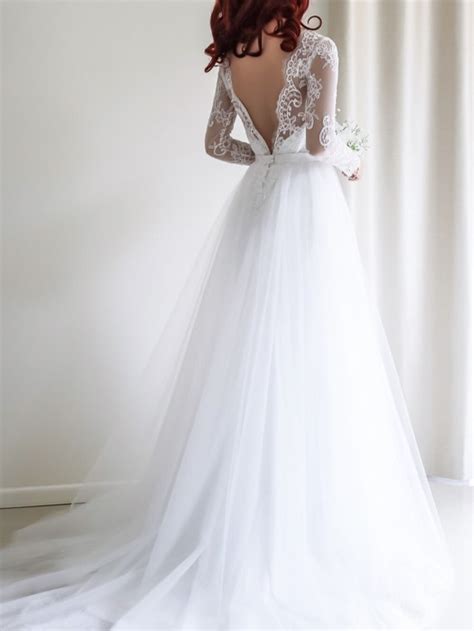 Elegant A Line Long Sleeves White Lace Wedding Dress