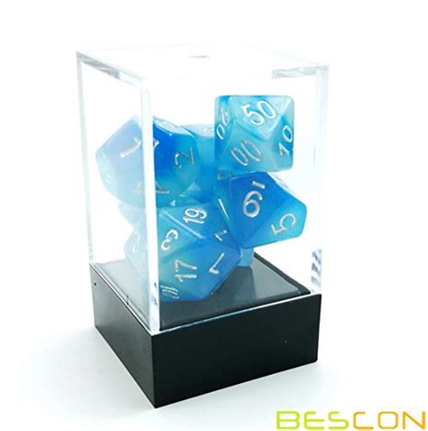 Bescon Gemini Glowing Polyhedral Dice 7pcs Set Icy Rocks Luminous Rpg
