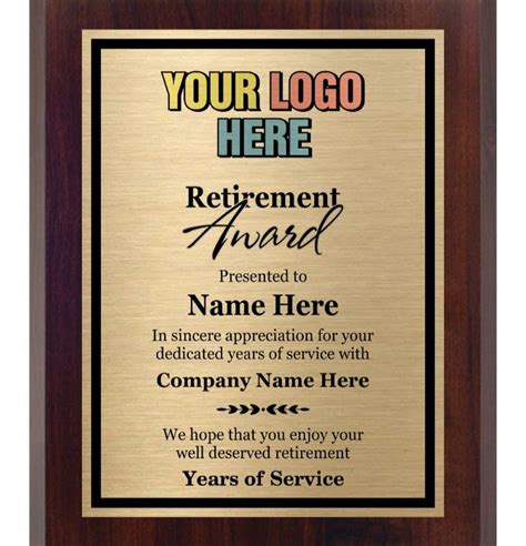 Retirement Award Add A Logo Custom Plaque 8x10 Personalize Now