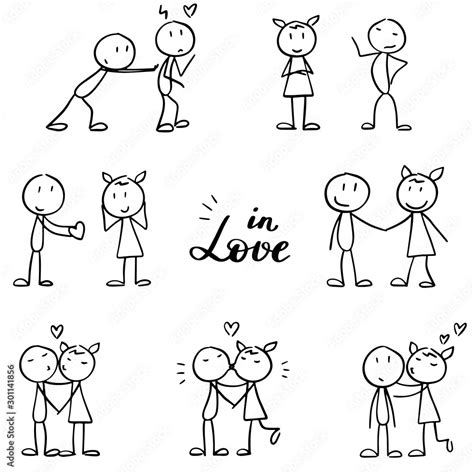 Vecteur Stock Stick Figures Set Falling In Love And Loving Each Other