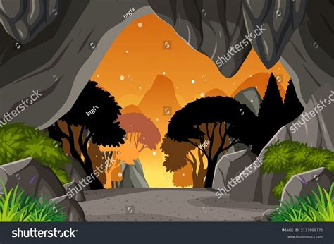 Inside Cave Landscape Cartoon Style Illustration Stock Vector Royalty