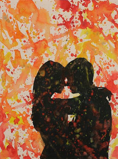 Watercolor Painting Of Silhouette Of Man Kissing Woman With Watercolor