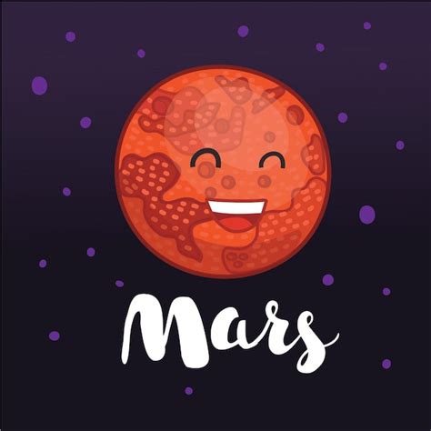 Premium Vector Cartoon Illustration Of Planet Mars With Cute Funny