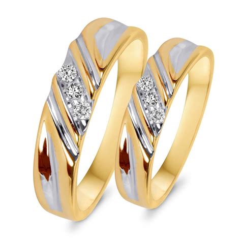 110 Ct T W Diamond His And Hers Wedding Rings 10k Yellow Gold In White And Yellow Gold Wedding Bands 