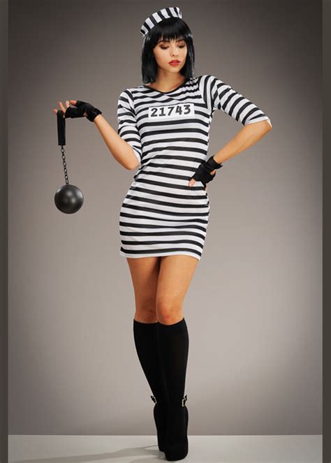 Womens Prisoner Striped Cute Convict Costume