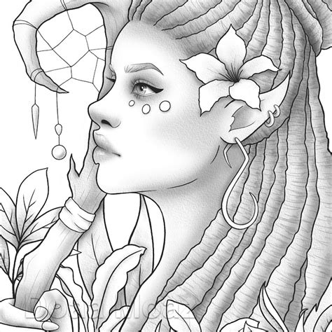 Printable Coloring Page Black Girl Fantasy Floral Portrait Etsy