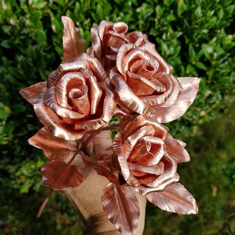 Long Stemmed Copper Rose With Leaves Perfect Copper Etsy Uk