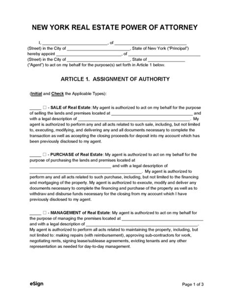 Free New York Real Estate Power Of Attorney Form Pdf Word Eforms My