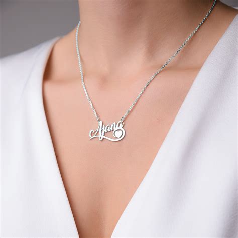 heart decorated name necklace sterling silver