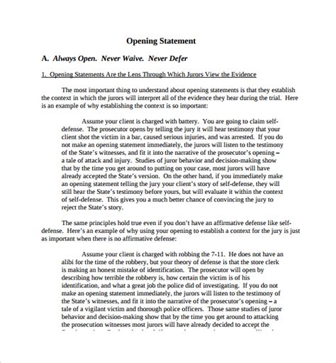 Free 9 Sample Opening Statement Templates In Pdf Ms Word