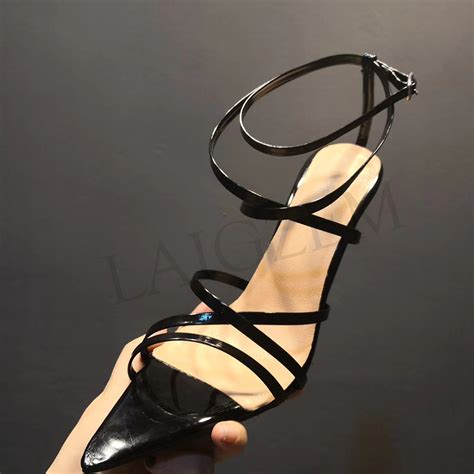 Laigzem Sexy Women Sandals Strappy 10 13cm Gladiator Pointy Toe Stiletto High Heels Sandals