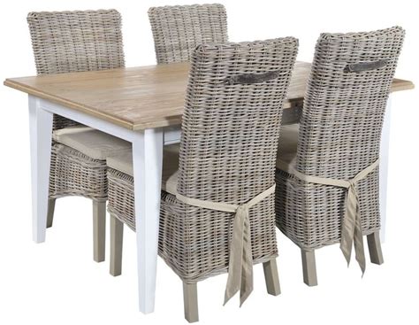Rowico Lulworth White Dining Table And 4 Maya Grey Wash Cushion Chairs