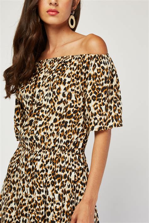 Off Shoulder Midi Leopard Print Dress Just 6