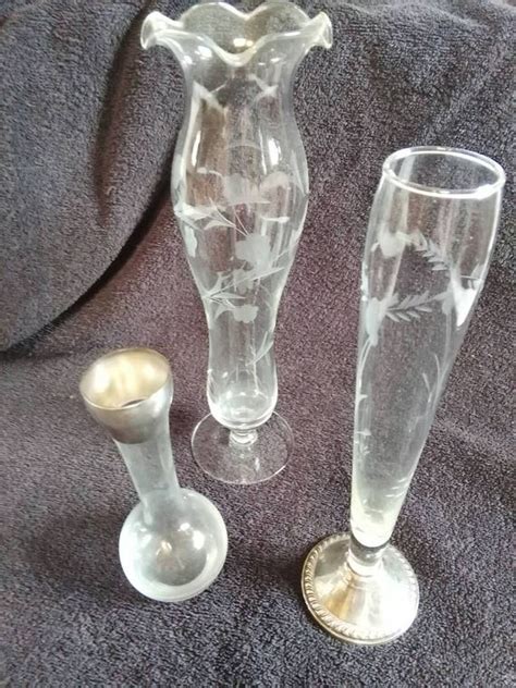 Vintage Clear Glass Bud Vases Set Of 3 Etched Glass Etsy
