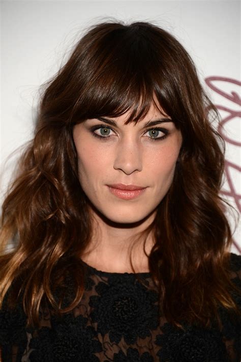 celebrity hair idea for fall alexa chung long wavy hairstyle with bangs pretty designs