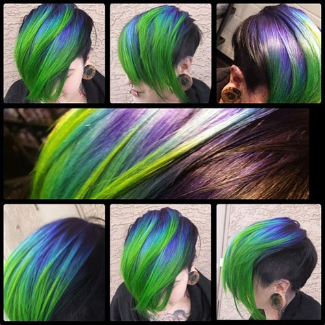 Short Blue To Neon Green Ombre Hair Colors Ideas