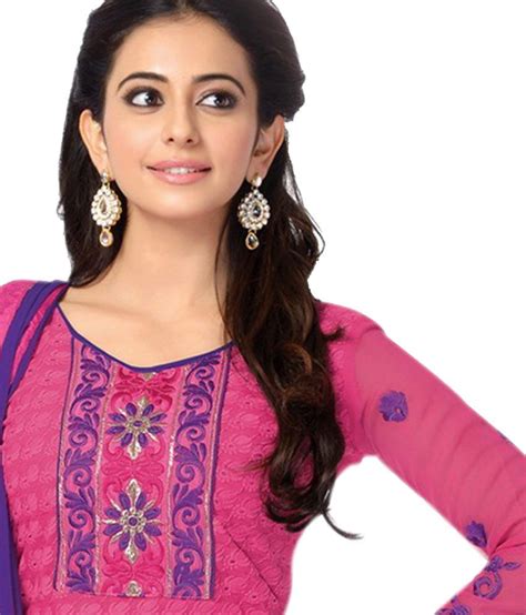Desi Girl Pink And Purple Georgette Unstitched Dress Material Buy