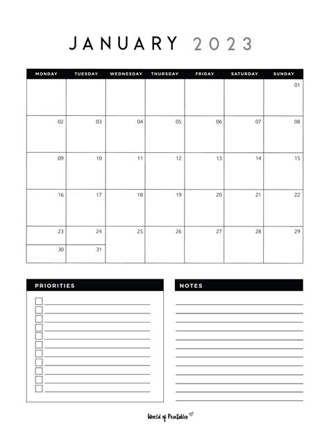 30 Printable Incomparable Free Printable January 2023 Calendars