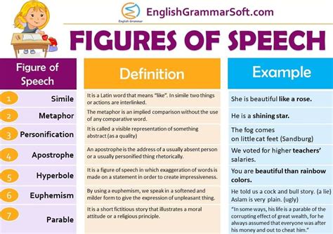 A Poster With Different Types Of Speech And Examples To Describe The