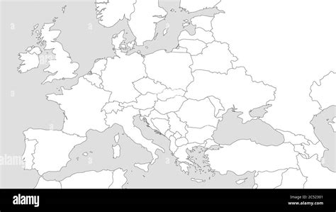 Blank Outline Map Of Europe With Caucasian Region Simplified Wireframe