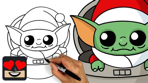 How To Draw Christmas Baby Yoda Holiday Lesson Youtube