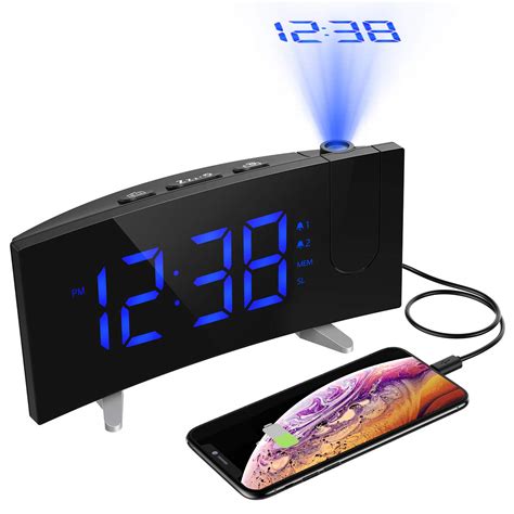 Pictek Projection Alarm Clock Upgrade Version 5 Large Led Curved